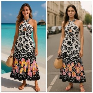 Plenty by Tracy Reese Anthropologie Floral Halter Printed Maxi Dress S NWT
